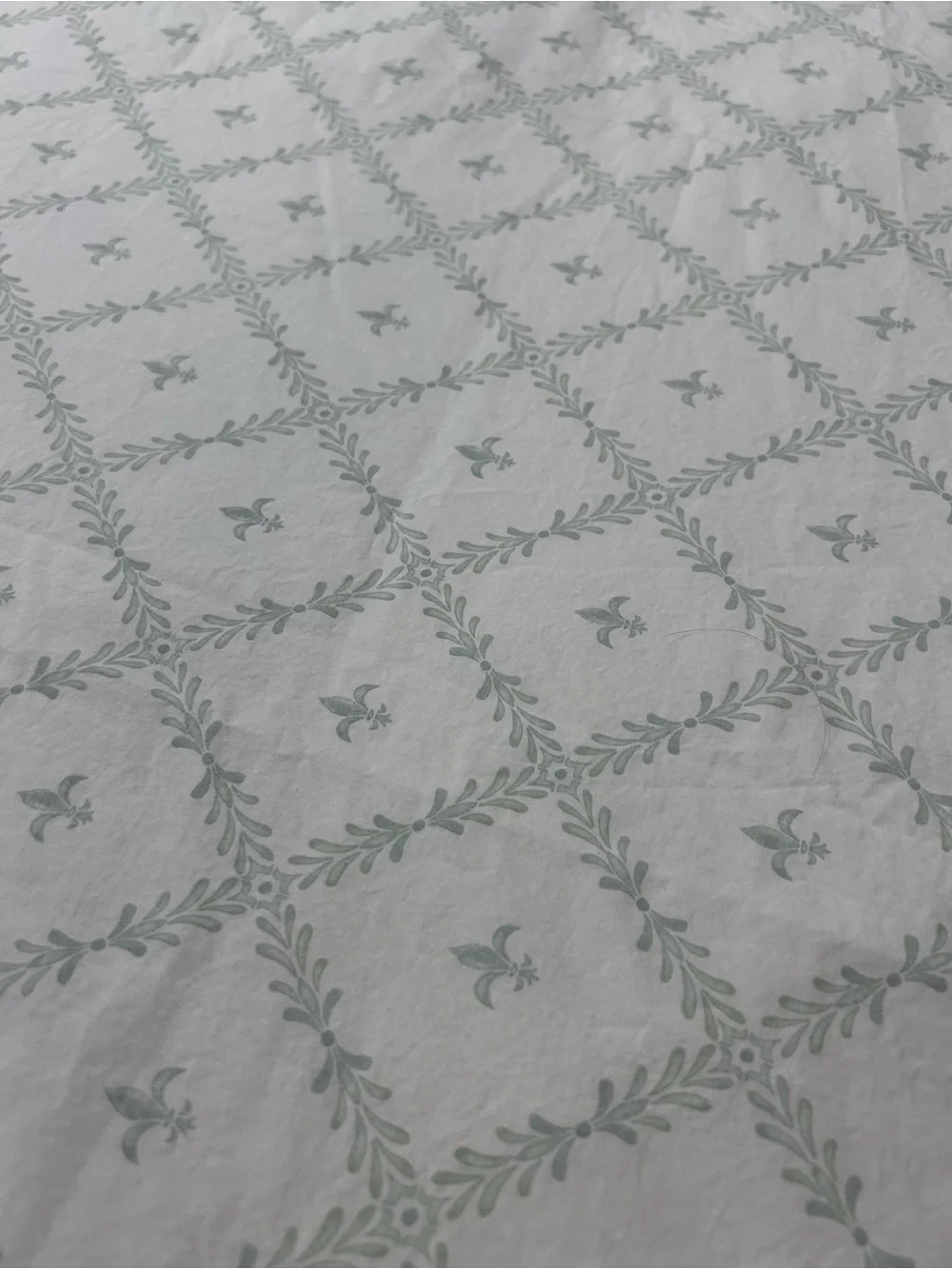 Historic Royal Palaces QUEEN Flat Sheet  Only Fleur de Lis White/Seafoam Cotton